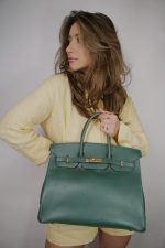 Birkin 35 Vert / Green Ardennes Gold Plated A Square Stamp - Image 6