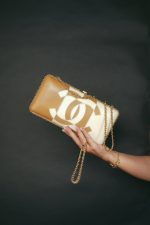 Beige White Lambskin Stitched CC Logo Clutch On Chain LGHW - Image 10