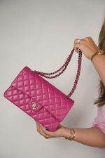 24A Pink/Fuchsia Caviar Quilted Classic Flap Medium Light Gold Hardware - Image 10