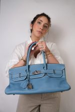 Shoulder Birkin 42 JPG Bleu Jean Clemence Palladium Plated [J] Stamp - Image 6