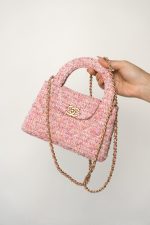 24P Pink Tweed Quilted Nano Kelly Shopper Aged Gold Hardware - Image 10