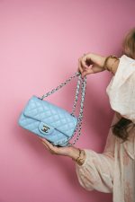 Light Blue Lambskin Quilted Mini Rectangular Flap Mini LGHW - Image 10