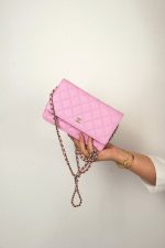 23P Pink Caviar Quilted Wallet On Chain WOC Light Gold Hardware - Image 10