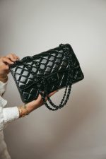 18C Charcoal Glittery Caviar Quilted Classic Flap Small - Image 10