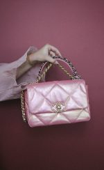 Pink Iridescent Calfskin Quilted 19 Flap Small Mixed Hardware - Image 10