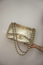 Gold Python Jumbo Classic Flap Light Gold Hardware - Image 10
