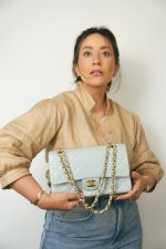 Light Blue Lambskin Quilted Classic Flap Medium Gold Hardware - Image 6