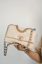 20A Beige Goatskin Quilted 19 Flap Small Mixed Hardware - Image 10
