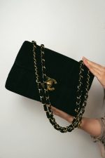 Black Velvet Mademoiselle Jumbo Single Flap Gold Hardware - Image 10