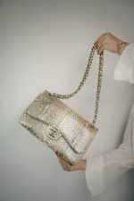 Pearl Python Jumbo Classic Flap Light Gold Hardware - Image 9