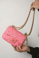 22P Pink Enamel Lambskin Quilted  Pending CC Small Square Flap Aged Gold Hardware - Image 10