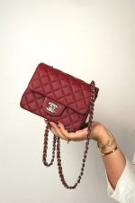 17B Red Caviar Quilted Mini Square Flap Silver Hardware - Image 10
