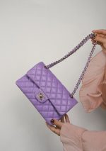 20S Purple Caviar Quilted Classic Flap Small Light Gold Hardware - Image 10