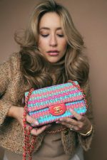 Multicolor Mixed Fibers Woven Mini Rectangular Flap Aged Gold Hardware - Image 2