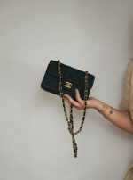 25C Dark Blue Denim Quilted Mini Rectangular Flap Aged Gold Hardware - Image 10