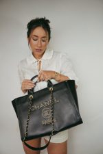 Black Caviar Quilted Deauville Shopping Tote Medium Studded Light Gold Hardware - Image 2