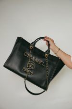 Black Caviar Quilted Deauville Shopping Tote Medium Studded Light Gold Hardware - Image 10