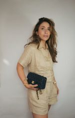 25C Dark Blue Denim Quilted Mini Rectangular Flap Aged Gold Hardware - Image 6