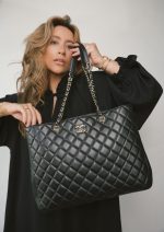 16B Black Lambskin Quilted CC Shopping Tote Large LGHW - Image 6