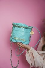24C Turquoise Calfskin Quilted Mini 22 Bag Aged Gold Hardware - Image 10
