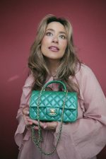 Green Lambskin Quilted Mini Top Handle Aged Gold Hardware - Image 6