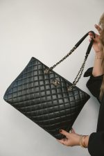 16B Black Lambskin Quilted CC Shopping Tote Large LGHW - Image 10