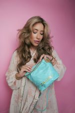 24C Turquoise Calfskin Quilted Mini 22 Bag Aged Gold Hardware - Image 6