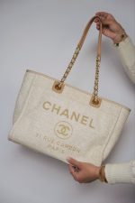 Light Beige Canvasw Deauville Shopping Tote Small Gold Hardware - Image 10