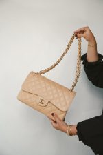 Beige Clair Caviar Quilted Jumbo Classic Flap Gold Hardware - Image 10
