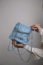 23A Light Blue Calfskin Quilted Mini 22 Bag Silver Hardware - Image 10