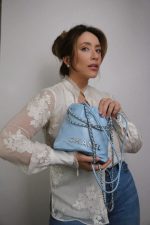 23A Light Blue Calfskin Quilted Mini 22 Bag Silver Hardware - Image 6