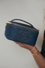 Blue Denim Quilted Timeless Vanity Case Gold Hardware - Image 9