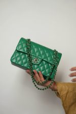 24A Green Caviar Quilted Classic Flap Small Light Gold Hardware - Image 10