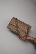22A Dark Beige Caviar Quilted Medium Classic Flap Light Gold Hardware - Image 10