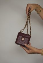 24K Burgundy Lambskin Quilted Mini Vanity Case With Chain GHW - Image 10