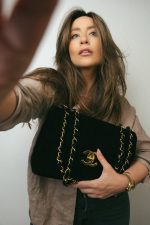 Black Velvet Mademoiselle Jumbo Single Flap Gold Hardware - Image 6