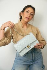 Light Blue Lambskin Quilted Classic Flap Medium Gold Hardware - Image 10