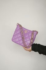 22S Purple Lambskin Quilted Pick Me Up Hobo Bag Logo Chain Aged Gold Hardware - Image 10