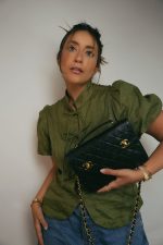 Black Lambskin Quilted Top Handle Double Turnlock Single Flap Gold Hardware - Image 6