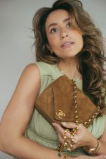 Brown Suede Chevron Quilted Square Single Flap Aged Gold Hardware - Image 2