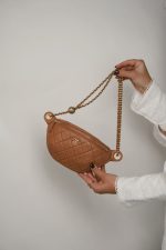 24K Caramel Lambskin Quilted Pearl Crush Waist Bag Aged Gold Hardware - Image 10