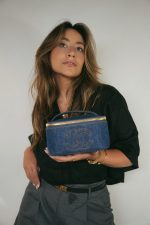 Blue Denim Quilted Timeless Vanity Case Gold Hardware - Image 5