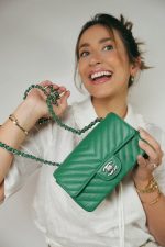 17S Green Chevron Caviar Quilted Mini Rectangular Flap Silver Hardware - Image 2