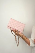22B Light Pink Caviar Quilted Wallet On Chain WOC Light Gold Hardware - Image 10