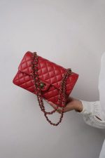19B Red Caviar Quilted Small Classic Flap Light Gold Hardware - Image 10