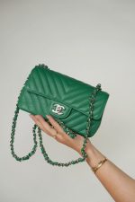 17S Green Chevron Caviar Quilted Mini Rectangular Flap Silver Hardware - Image 10
