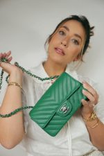 17S Green Chevron Caviar Quilted Mini Rectangular Flap Silver Hardware - Image 6
