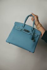 Birkin 30 Bleu Jean Togo Palladium Plated E Square Stamp - Image 10