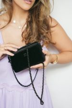 Black Velvet Quilted Small Vanity Case Black Hardware - Image 10