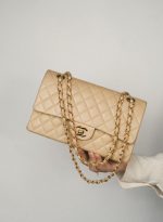 Beige Lambskin Quilted Classic Flap Medium GHW - Image 10